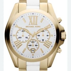 EUC Woman’s Michael Kors Gold and White Chronograph Timepiece MK5743 Gold Plated